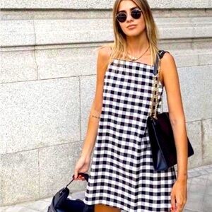 NWT Rare ZARA Black White Rustic Gingham Check Dress Sold Out Small S